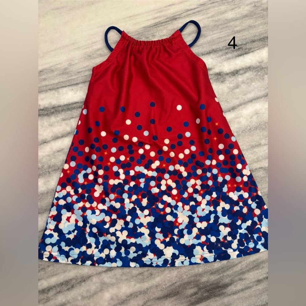 Sunshine Swing Playful Red, White, and Blue Kids Polka Dot Dress